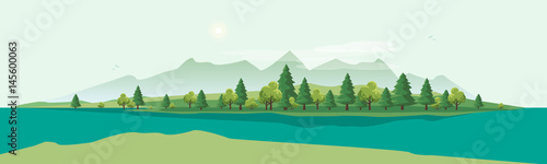 Geen Mountain Landscape with Trees Nature Background