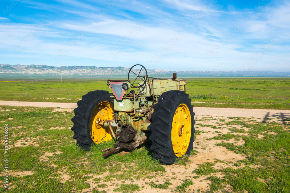 Fototapeta premium Old farming machinery in Carrizo Plain National Monument, San Andreas Fault (boundary between the Pacific Plate and the North American Plate), California USA, North America