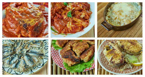 Food set of different seafoods.