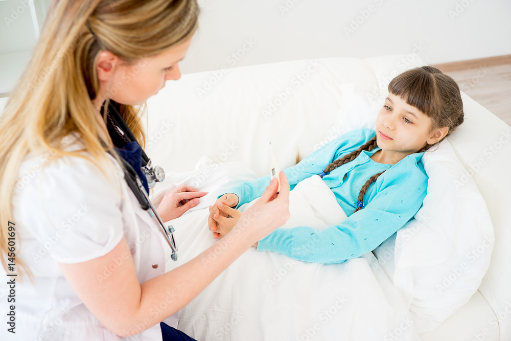 Doctor visiting sick girl Doctor visiting sick girl