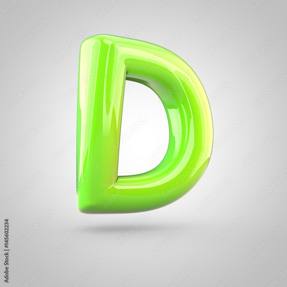 Glossy lime paint alphabet letter D uppercase isolated on white background Glossy lime paint alphabet letter D uppercase isolated on white background