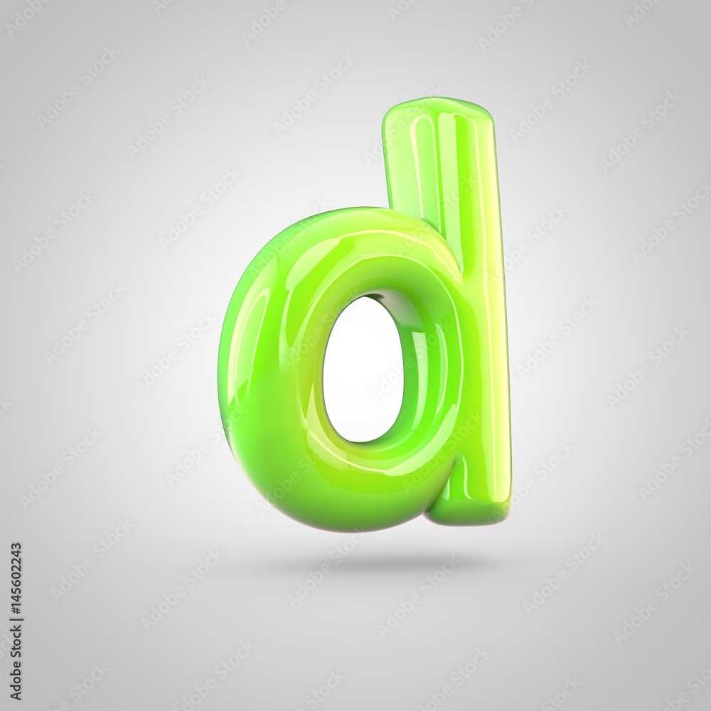 Glossy lime paint alphabet letter D lowercase isolated on white background Glossy lime paint alphabet letter D lowercase isolated on white background