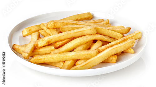 Dish of french fries isolated on white