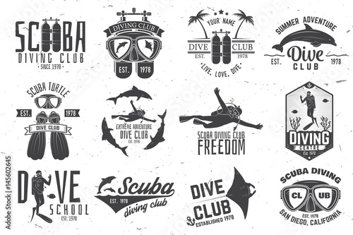 Set of Scuba diving club and diving school design. photo