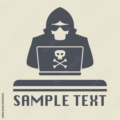 Spy agent searching on laptop. Spy icon or sign