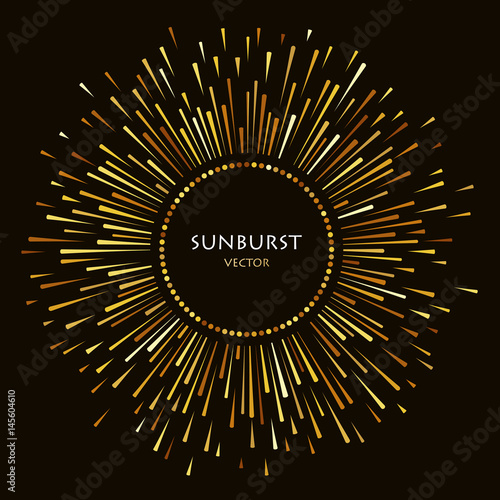 Golden sun rays images in Hand Drawing style. The effect of the explosion. Vector template for greeting cards, banners, invitations. The ability to place the text in the center of the elements.