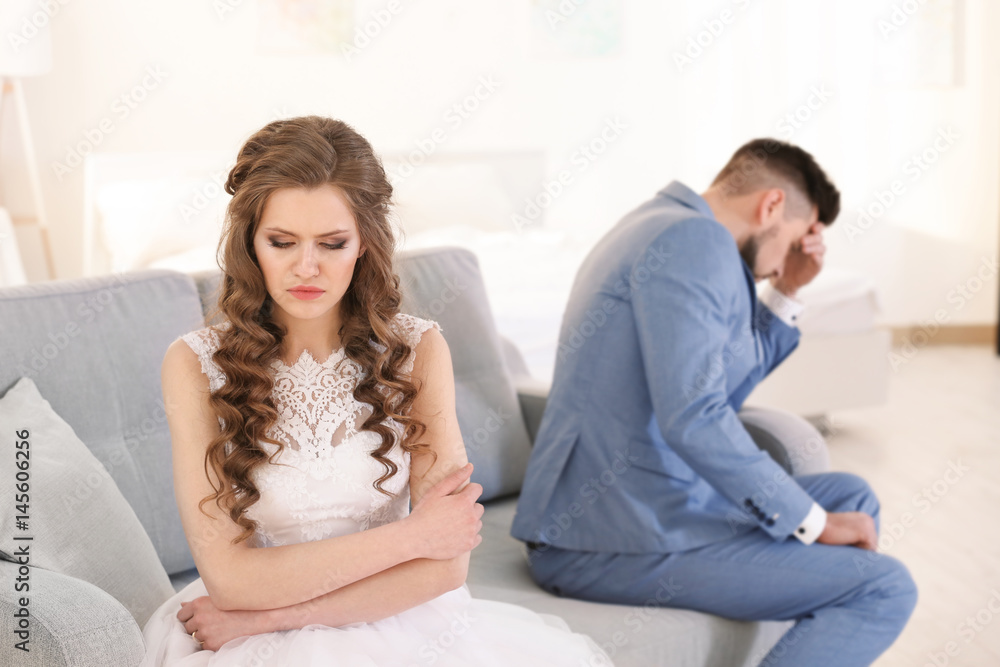 Wedding couple in quarrel at home Wedding couple in quarrel at home