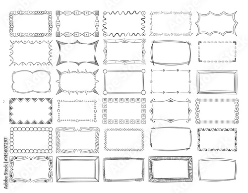 Hand drawn vector line photo frame borders set