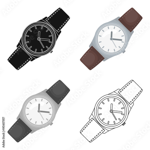 Classic wrist watch icon in cartoon style isolated on white background. Hipster style symbol stock vector illustration.