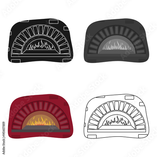 Wood-fired oven icon in cartoon style isolated on white background. Pizza and pizzeria symbol stock vector illustration.
