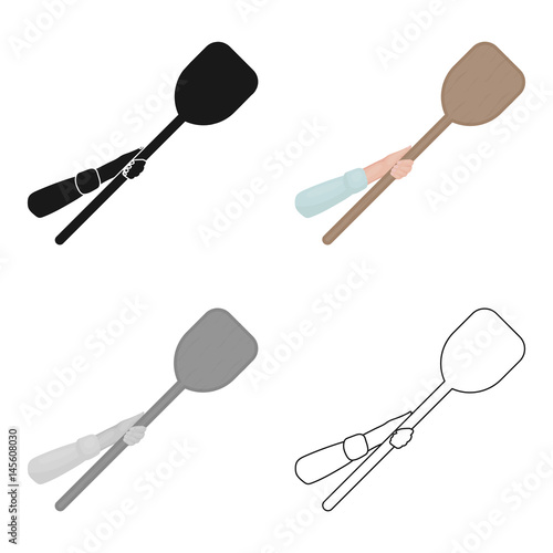 Wooden peel icon in cartoon style isolated on white background. Pizza and pizzeria symbol stock vector illustration.