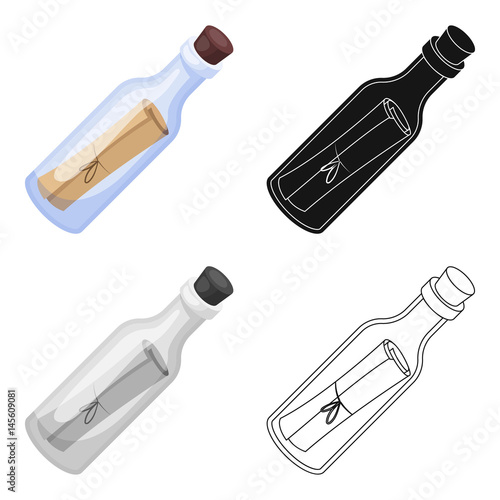 Message in the bottle icon in cartoon style isolated on white background. Pirates symbol stock vector illustration.