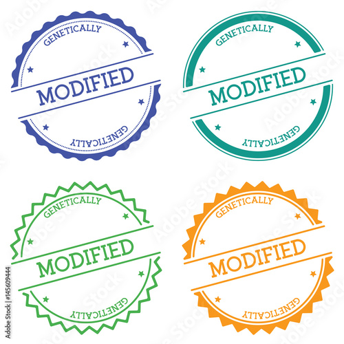 Modified genetically badge isolated on white background. Flat style round label with text. Circular emblem vector illustration.