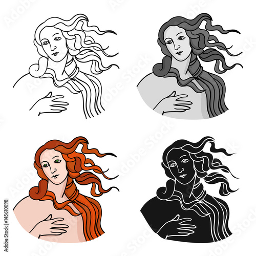Italian goddess of love icon in cartoon style isolated on white background. Italy country symbol stock vector illustration.
