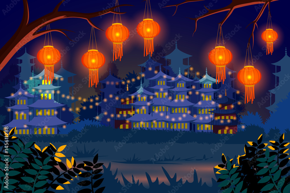 Chinese lantern floating in night sky