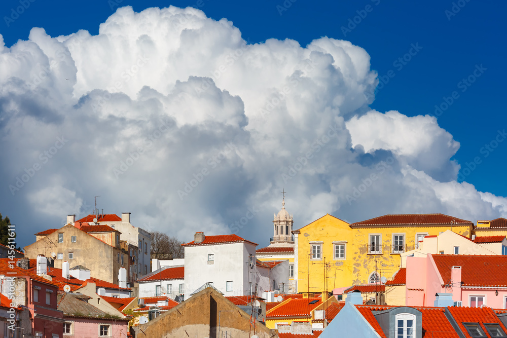 View of Alfama, the oldest district of the Old Town on the sunny afternoon, Lisbon, Portugal