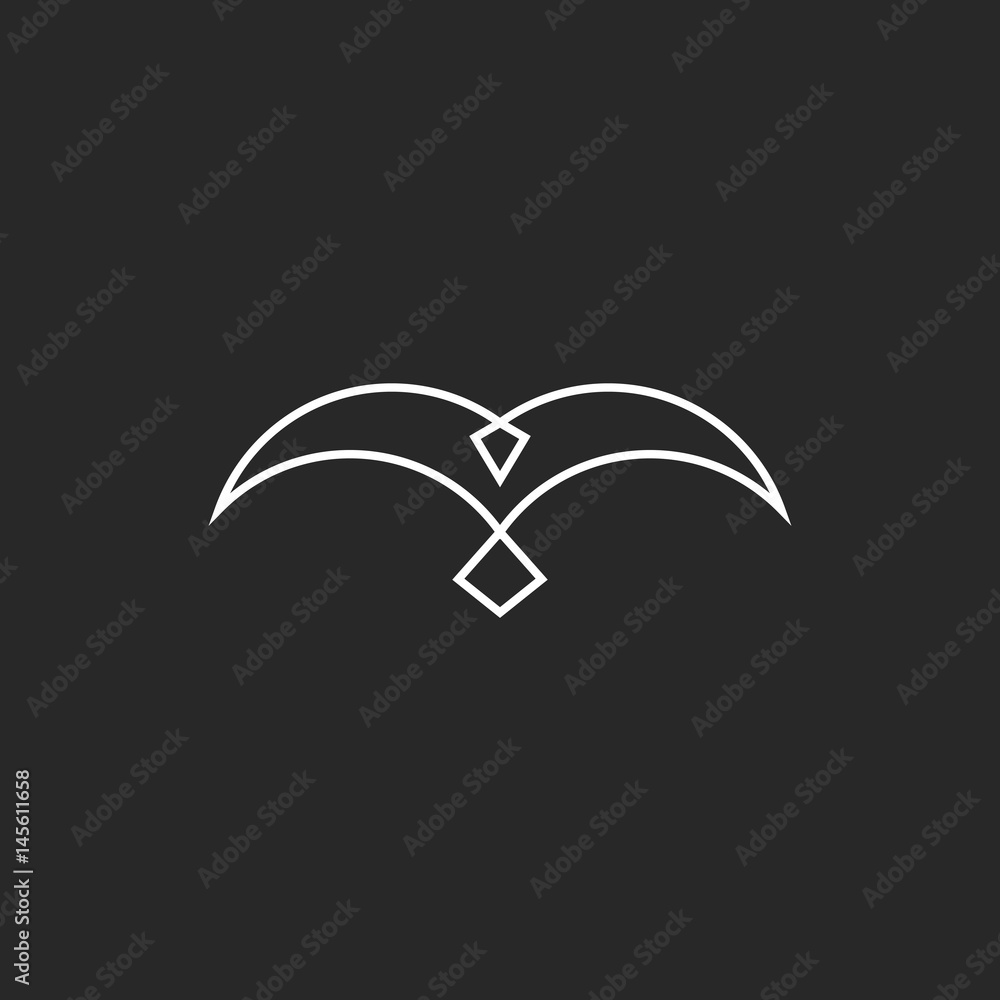 Bird logo wings symbol mockup black and white design element linear style, simple silhouette pigeon icon Bird logo wings symbol mockup black and white design element linear style, simple silhouette pigeon icon