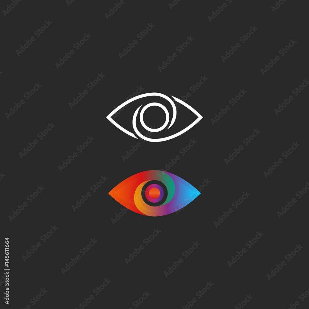 Eye logo gradient and linear style design element. Transition color creative vision simple media icon. Eye logo gradient and linear style design element. Transition color creative vision simple media icon.