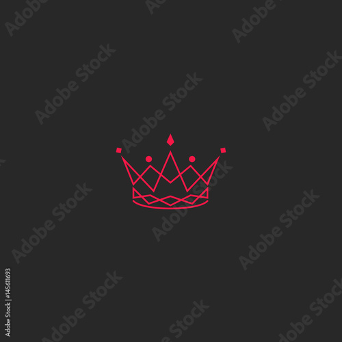 Silhouette crown logo, princess tiara with gem emblem, intersection pink lines stylish royal design element