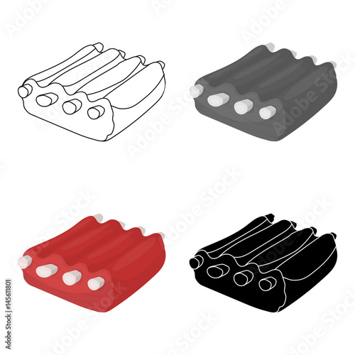 Pork ribs icon in cartoon style isolated on white background. Meats symbol stock vector illustration