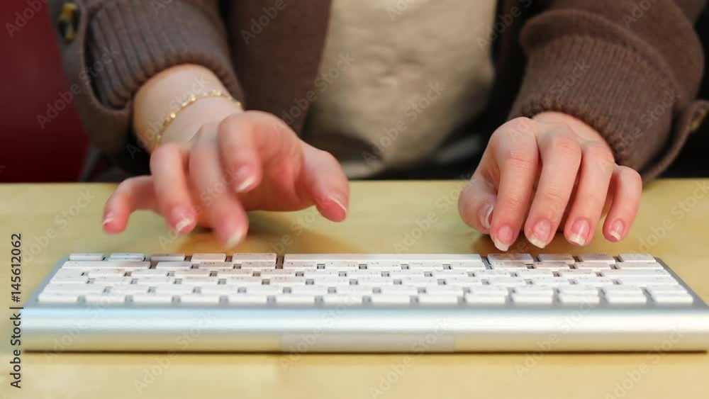 Fingerboard. Close-up, Female hands typing on the computer keyboard Fingerboard. Close-up, Female hands typing on the computer keyboard