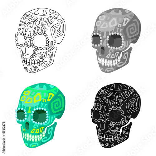 Mexican calavera skull icon in cartoon style isolated on white background. Mexico country symbol stock vector illustration.