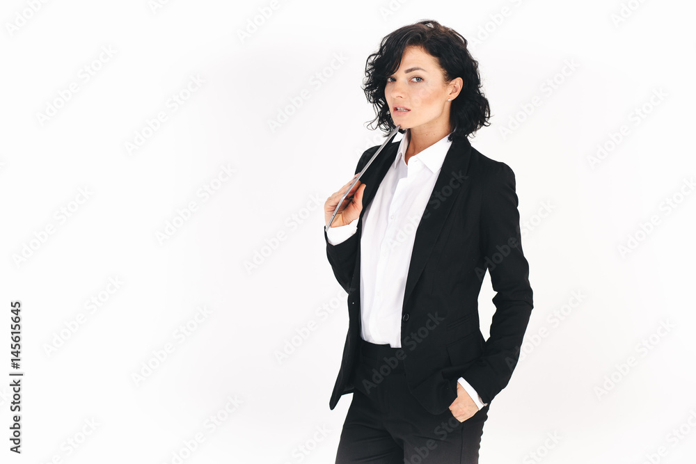 portrait of young woman, isolated over white background portrait of young woman, isolated over white background