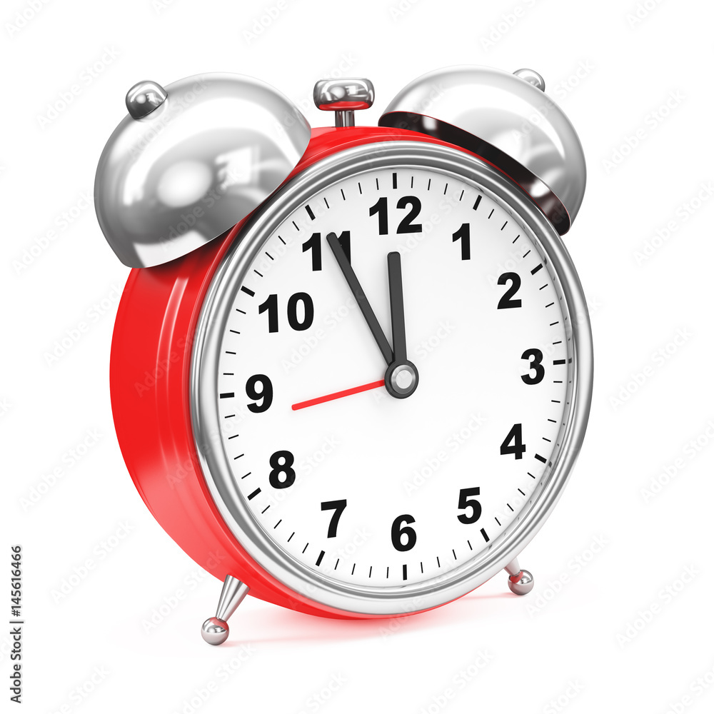 Red alarm clock on white background. 3D rendering illustration. Red alarm clock on white background. 3D rendering illustration.