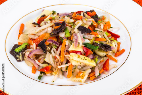 Stewed vegetables with mushrooms mun, soybean sprouts and bamboo