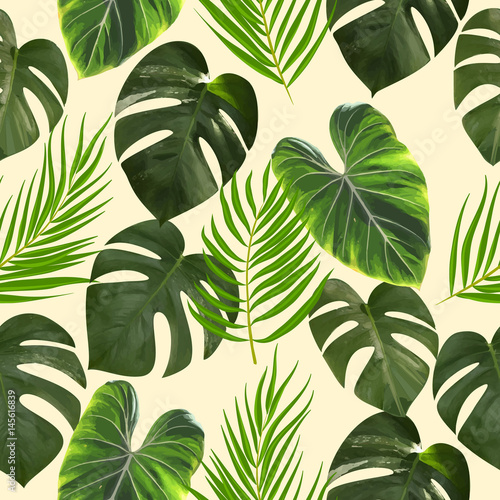 Seamless pattern leaves of palm tree. 