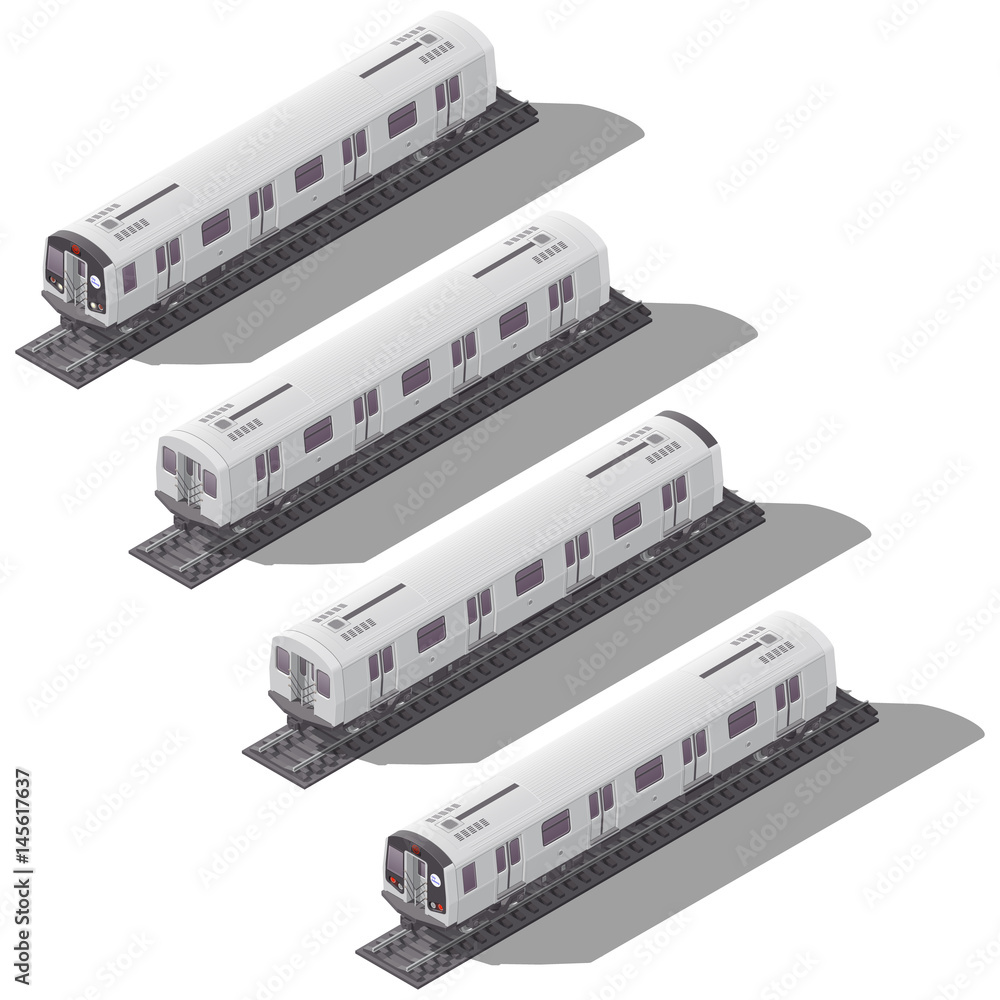 Subway cars isometric icon set Subway cars isometric icon set