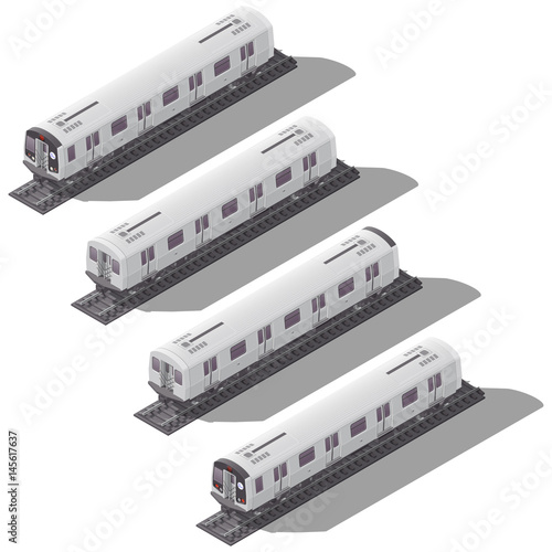 Subway cars isometric icon set