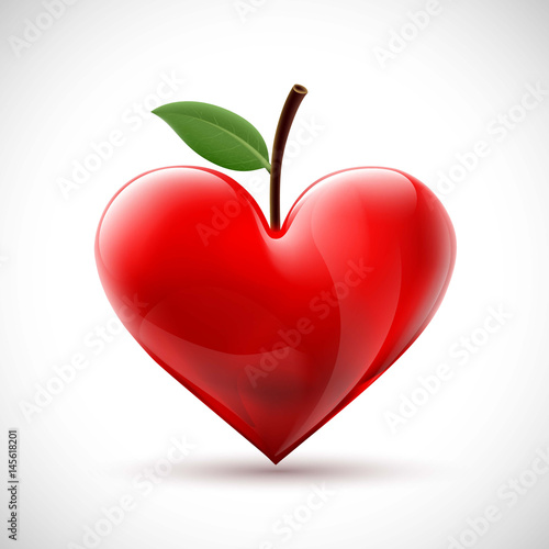 Red human heart with a leaf in the form of a berry.