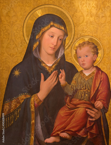 Canvas Print TURIN, ITALY - MARCH 13, 2017: The painting of Madonna with the Child in church Chiesa di San Giuseppe by Enrico Reffo (1909)