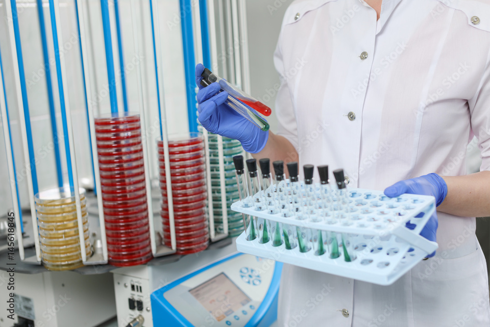 Medical test tubes in the hands Medical test tubes in the hands