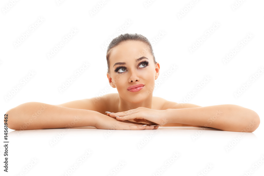 Woman face portrait isolated on white with healthy skin Woman face portrait isolated on white with healthy skin