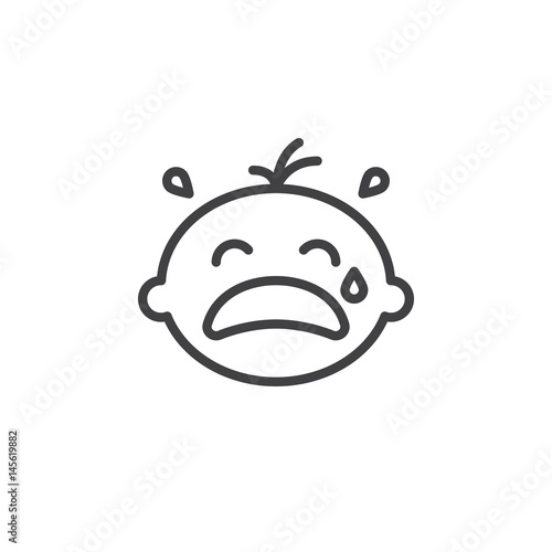 Crying baby line icon, outline vector sign, linear style pictogram isolated on white. Symbol, logo illustration. Editable stroke. Pixel perfect