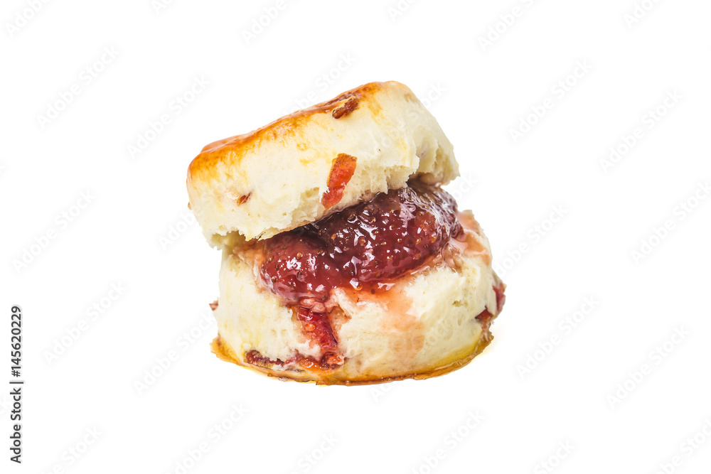 Scones,Scones with jam and tea with milk close-up on the table Scones,Scones with jam and tea with milk close-up on the table