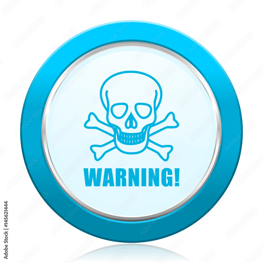 Warning skull blue vector icon on white background. Warning skull blue vector icon on white background.