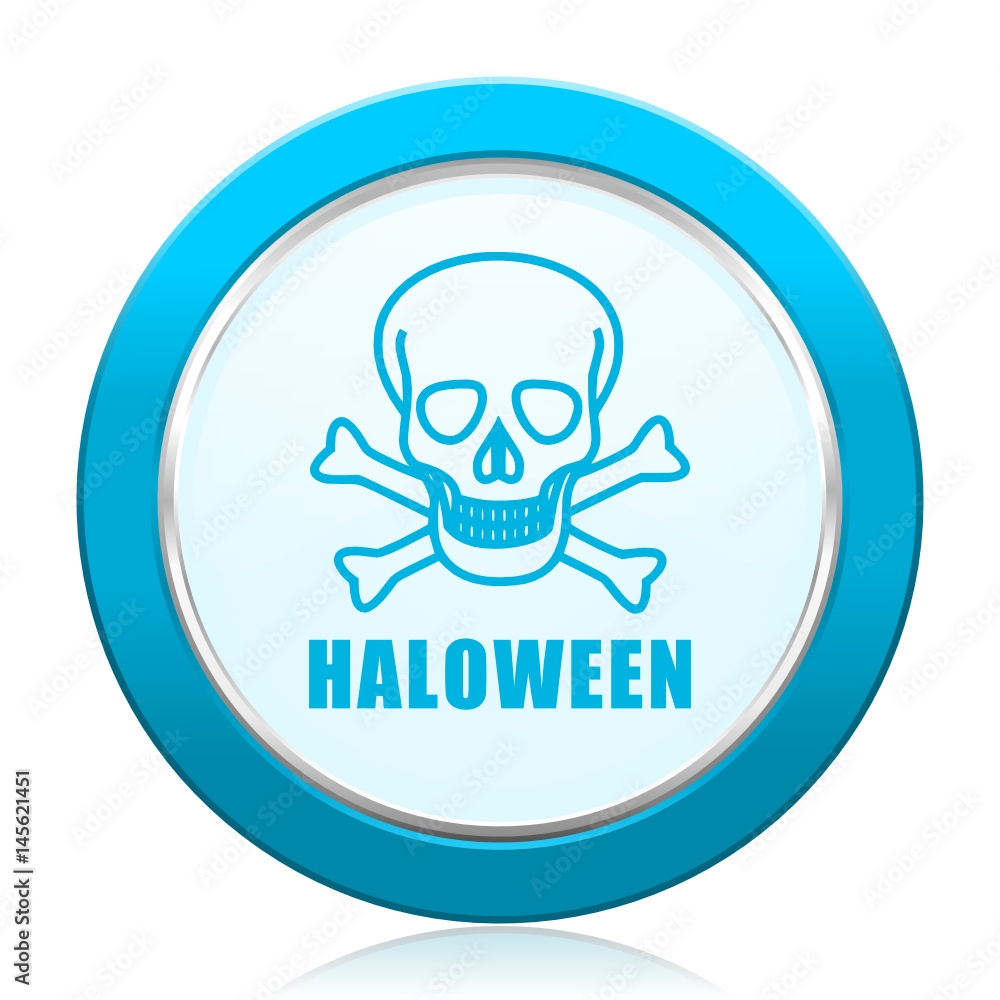 Haloween skull blue vector icon on white background.