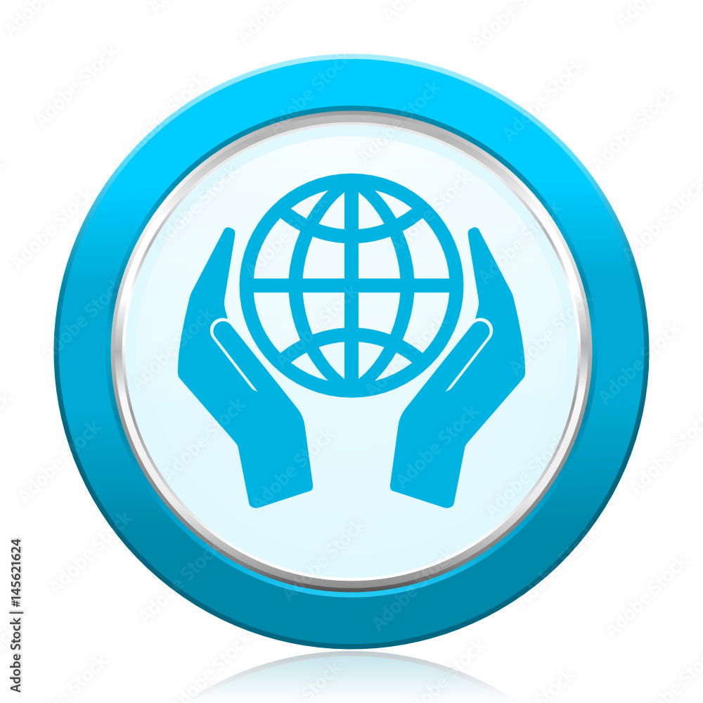 Hand protect the earth blue vector icon on white background. Hand protect the earth blue vector icon on white background.