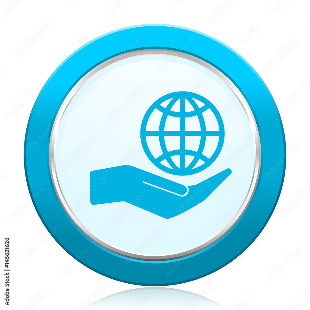 Hand protect the earth blue vector icon on white background. Hand protect the earth blue vector icon on white background.