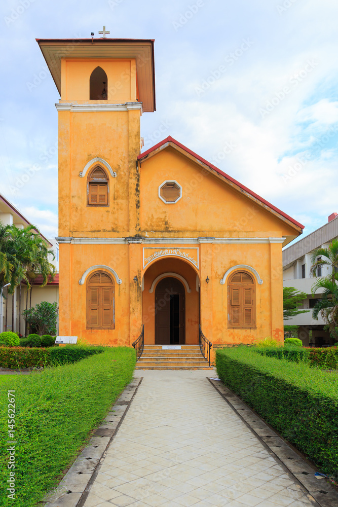 Yellow Church historic site travel location at Trang city in Thailand