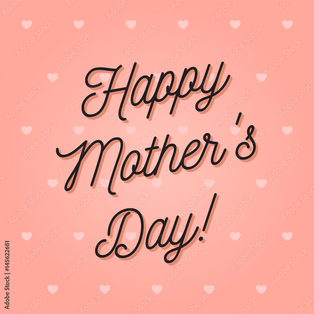 Happy Mother's Day greeting card with hearts on pink background.