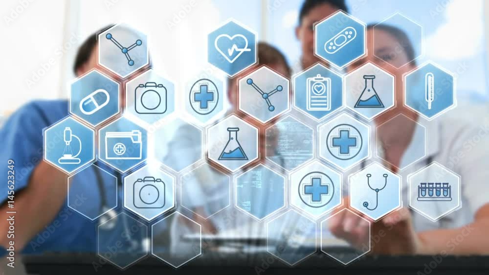 Doctors team using digital interface screen Doctors team using digital interface screen