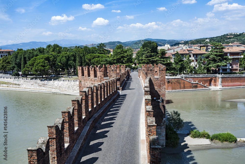 old bridge in Verona over Adige river - Castelvecchio
