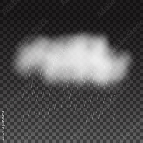Vector realistic isolated cloud with rain effect on the transparent background for decoration and weather concept.