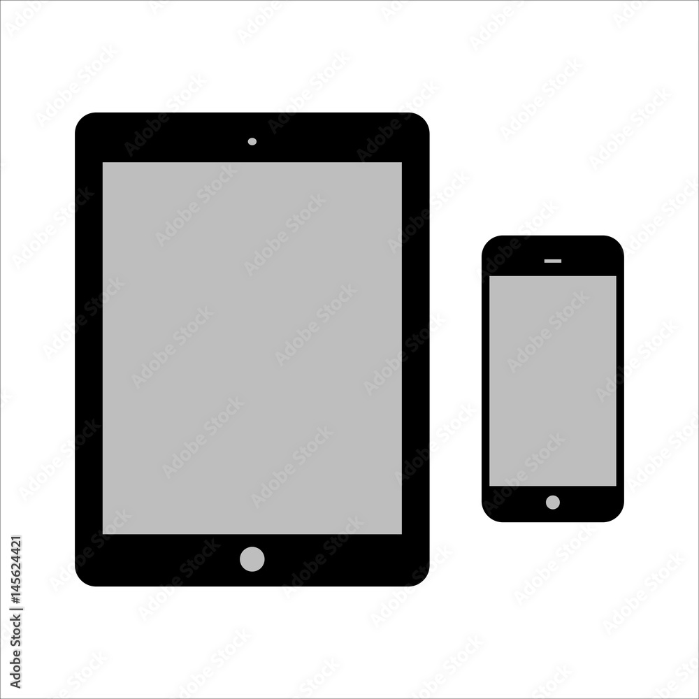 Black Tablet Computers and Phone Vector Illustration Black Tablet Computers and Phone Vector Illustration