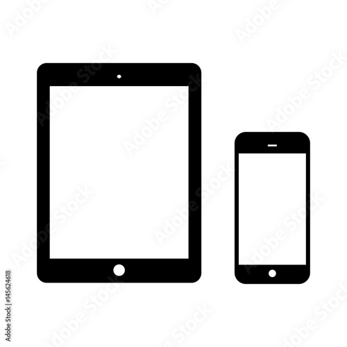 Black Tablet Computers and Phone Vector Illustration