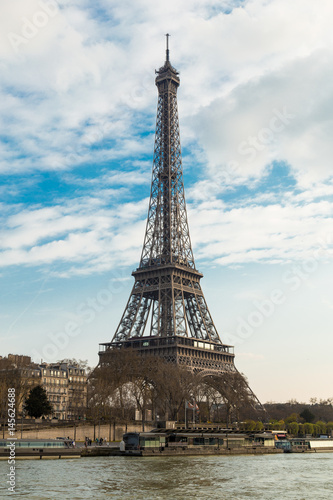 The Eiffel tower from the river Seine in Paris.